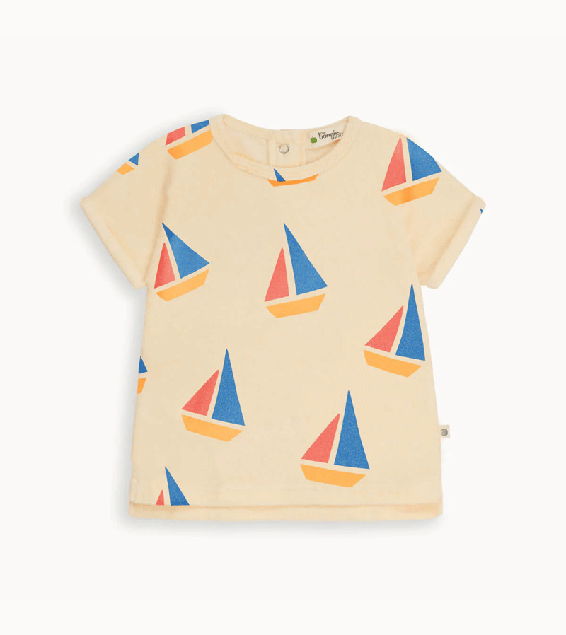 Bonnie Mob Kids Multicolor Sailboat Terry Cotton T-Shirt - Soft & Comfortable Top for Boys & Girls - Perfect for Playtime, School & Everyday Wear