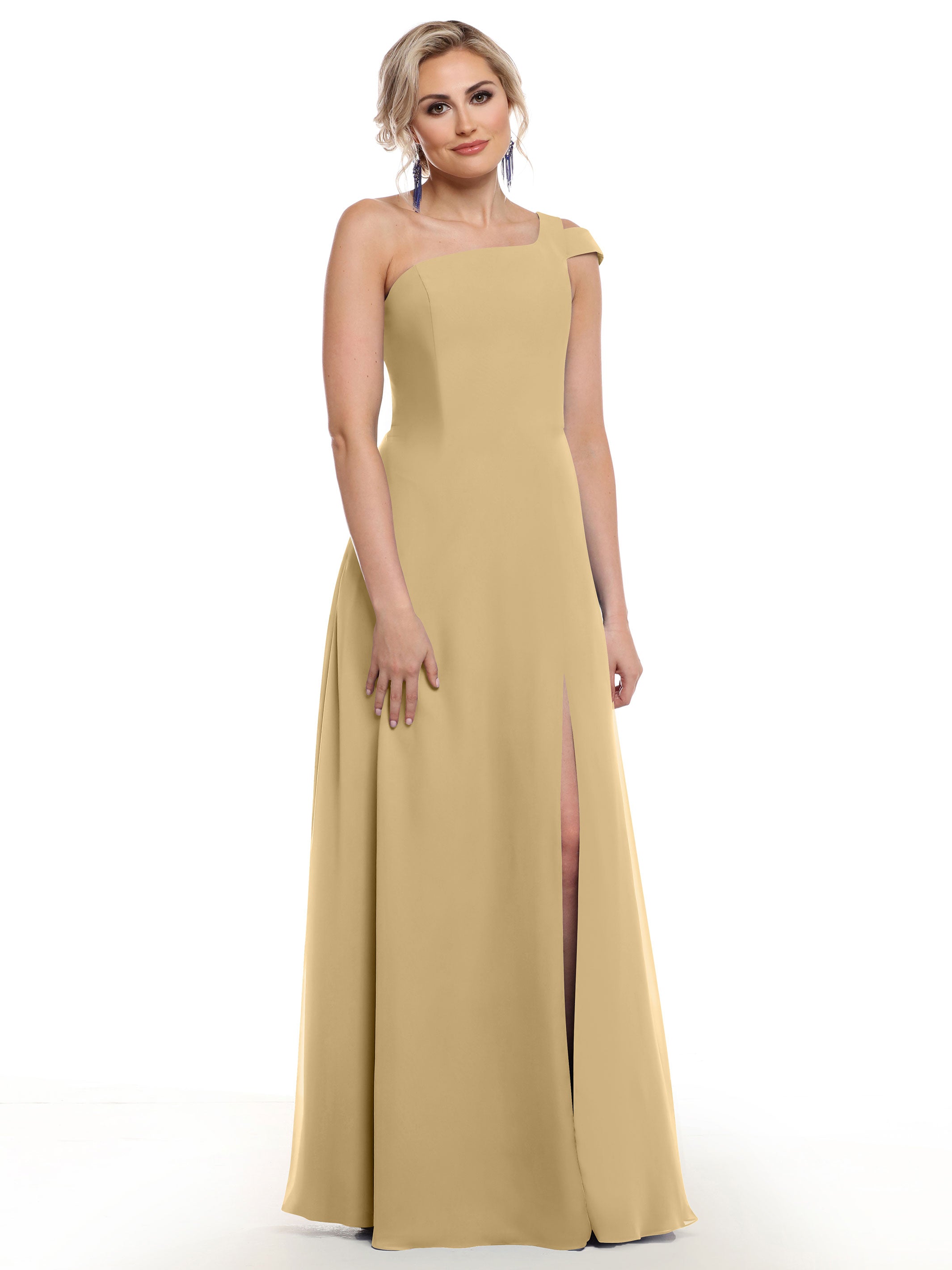 Elegant 80139 Chiffon A-Line One Shoulder Bridesmaid Dress with High Slit - Perfect for Weddings, Prom & Formal Events