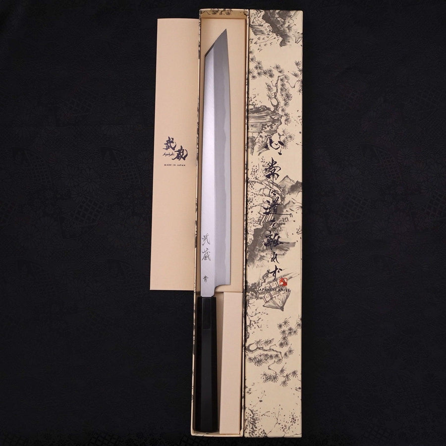 Premium Yanagi Kiritsuke Knife - Blue Steel #2 with Kasumi Finish & Buffalo Ebony Handle - 300mm Japanese Sushi & Sashimi Chef Knife for Professional Cooking & Food Preparation