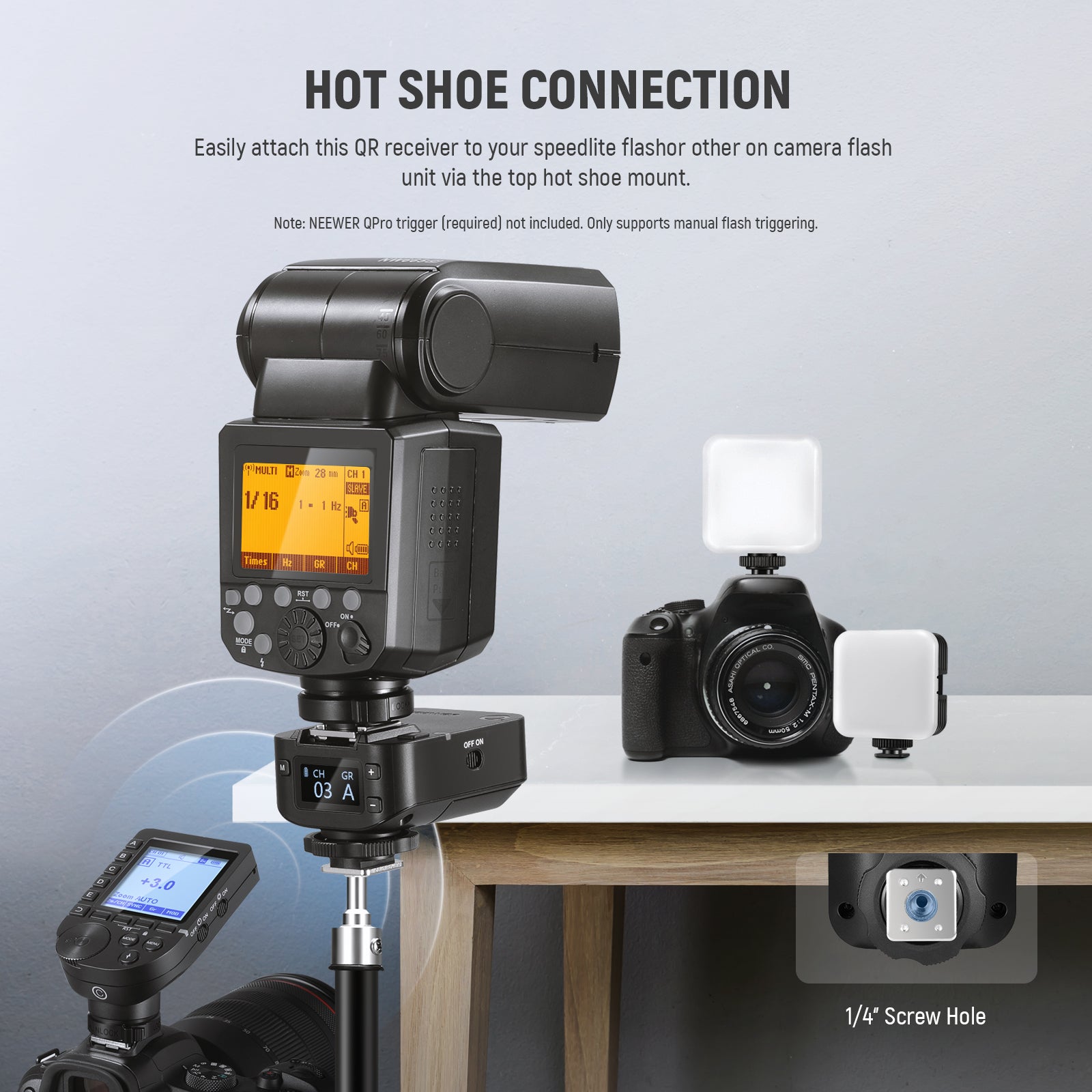NEEWER QR 2.4G Wireless Flash Receiver for QPRO - Compatible with Canon, Nikon, Sony DSLR Cameras - Perfect for Studio Photography, Wedding Shoots & Outdoor Flash Lighting