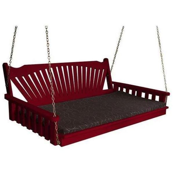A&L Furniture Yellow Pine Fanback Swing Bed - Outdoor Porch Swing with Comfortable Cushion - Perfect for Backyard, Patio, and Garden Relaxation