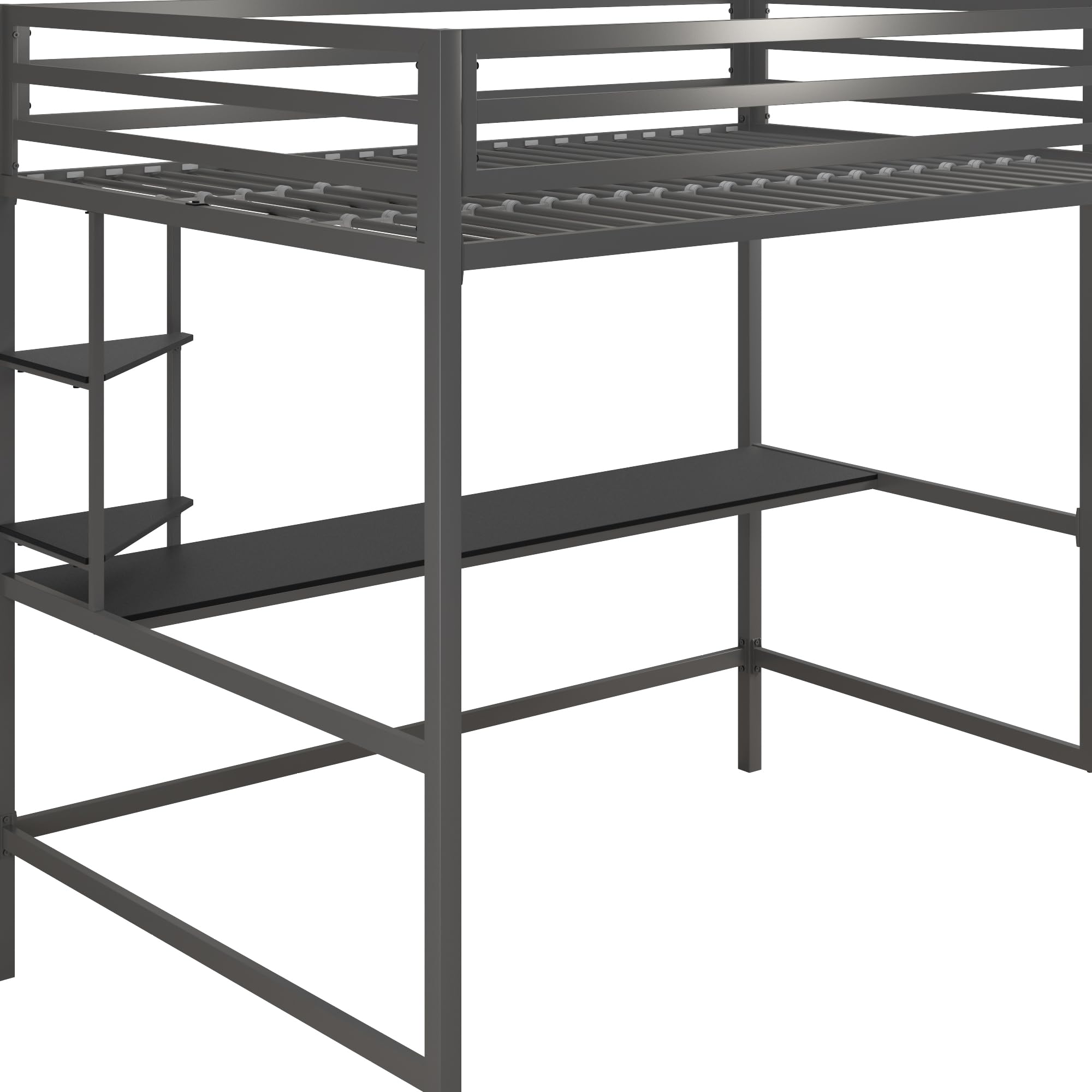 Novogratz Maxwell Metal Full Loft Bed with Built-in Desk & Shelves - Space Saving Gray/Black Bed Frame for Small Rooms, Dorms & Apartments
