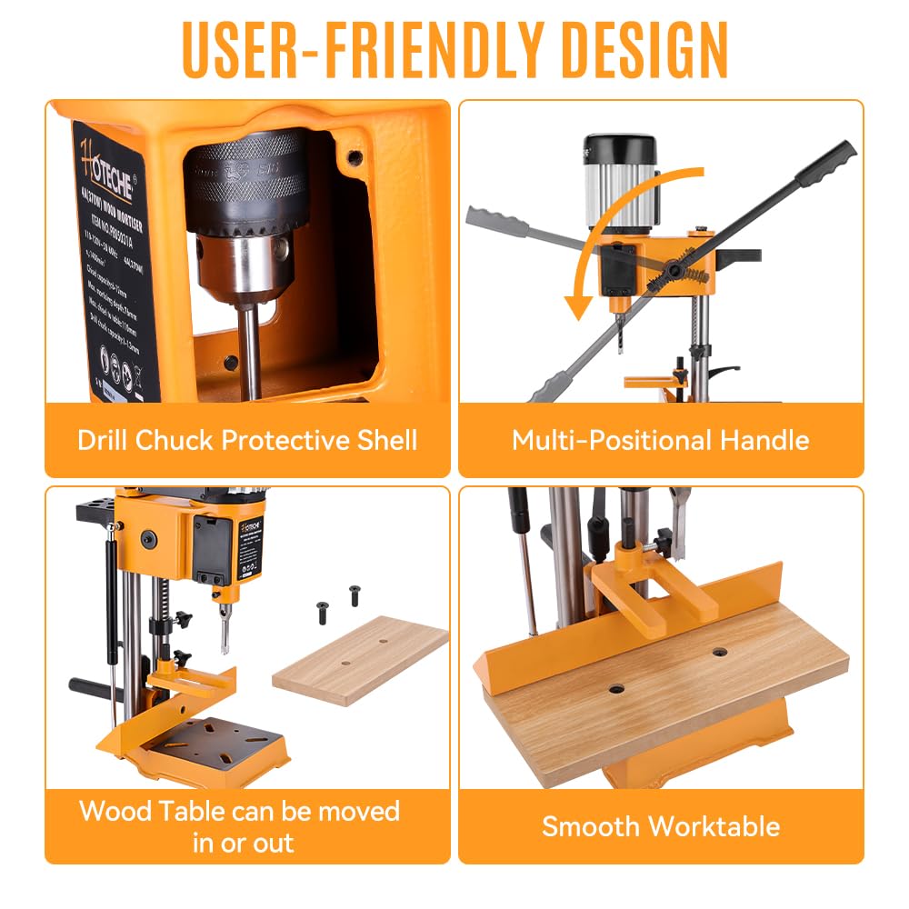 Hoteche 1/2HP Benchtop Wood Mortiser Machine with 3/8-Inch Chisel - Heavy Duty Mortising Tool for Cabinet Making, Furniture Joinery & Woodworking Projects
