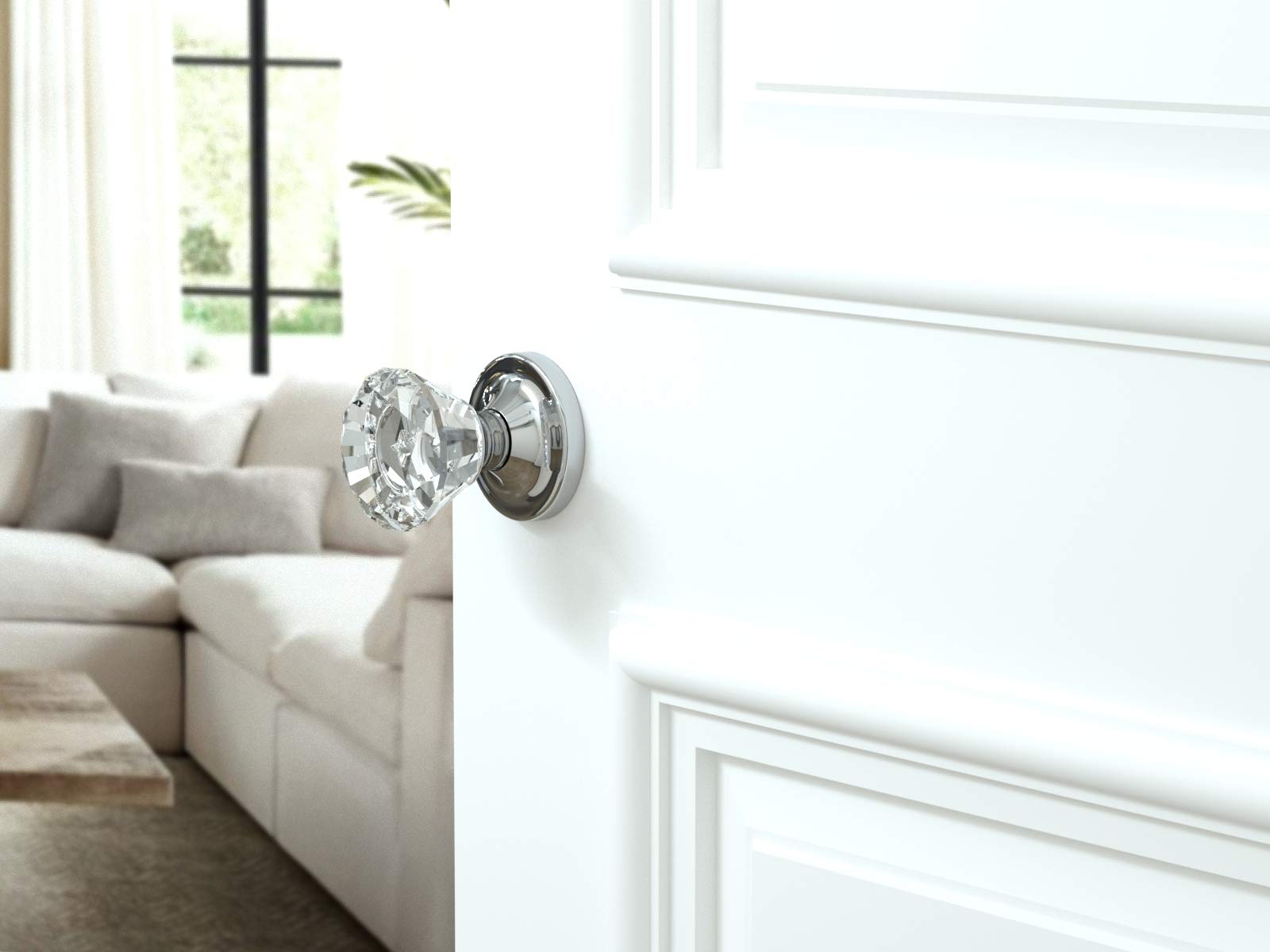 (5 Pack) Premium Diamond Round Brilliant Crystal Door Knobs - Chrome Plated Round Rosette - Perfect for Bedroom, Bathroom & Interior Doors