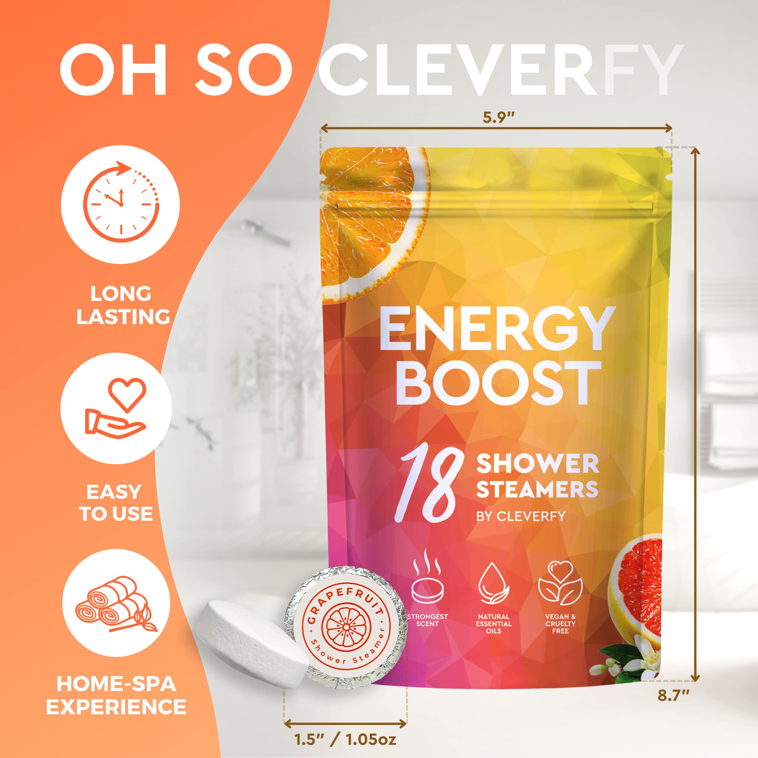 Cleverfy Aromatherapy Shower Steamers - Citrus Essential Oil Shower Bombs, Set of 18 for Relaxation & Stress Relief | Perfect for Bath, Spa & Self-Care