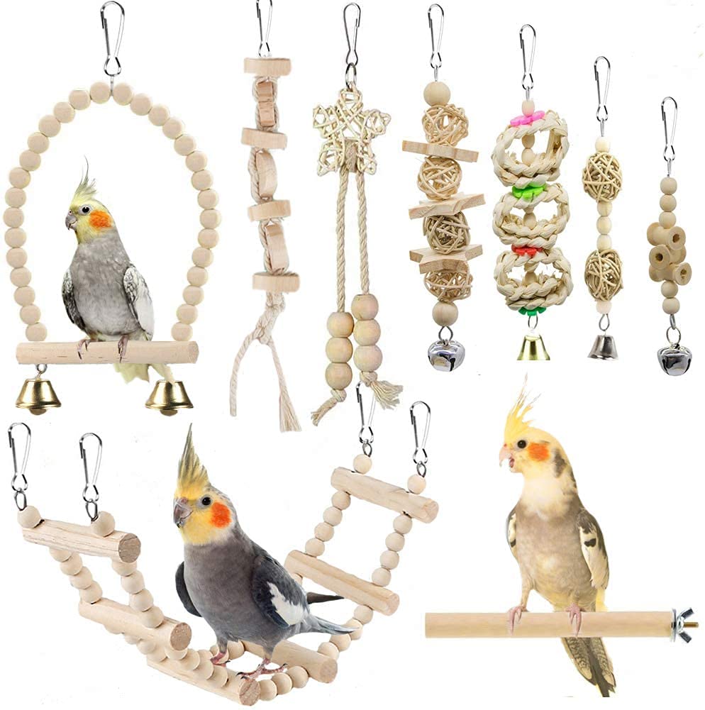 Colorful Bird Toys & Cage Accessories - Parrot Swing, Chewing Perch, Hammock & Climbing Ladder for Budgies, Conures, Cockatiels | Perfect for Playtime & Exercise in Bird Cages