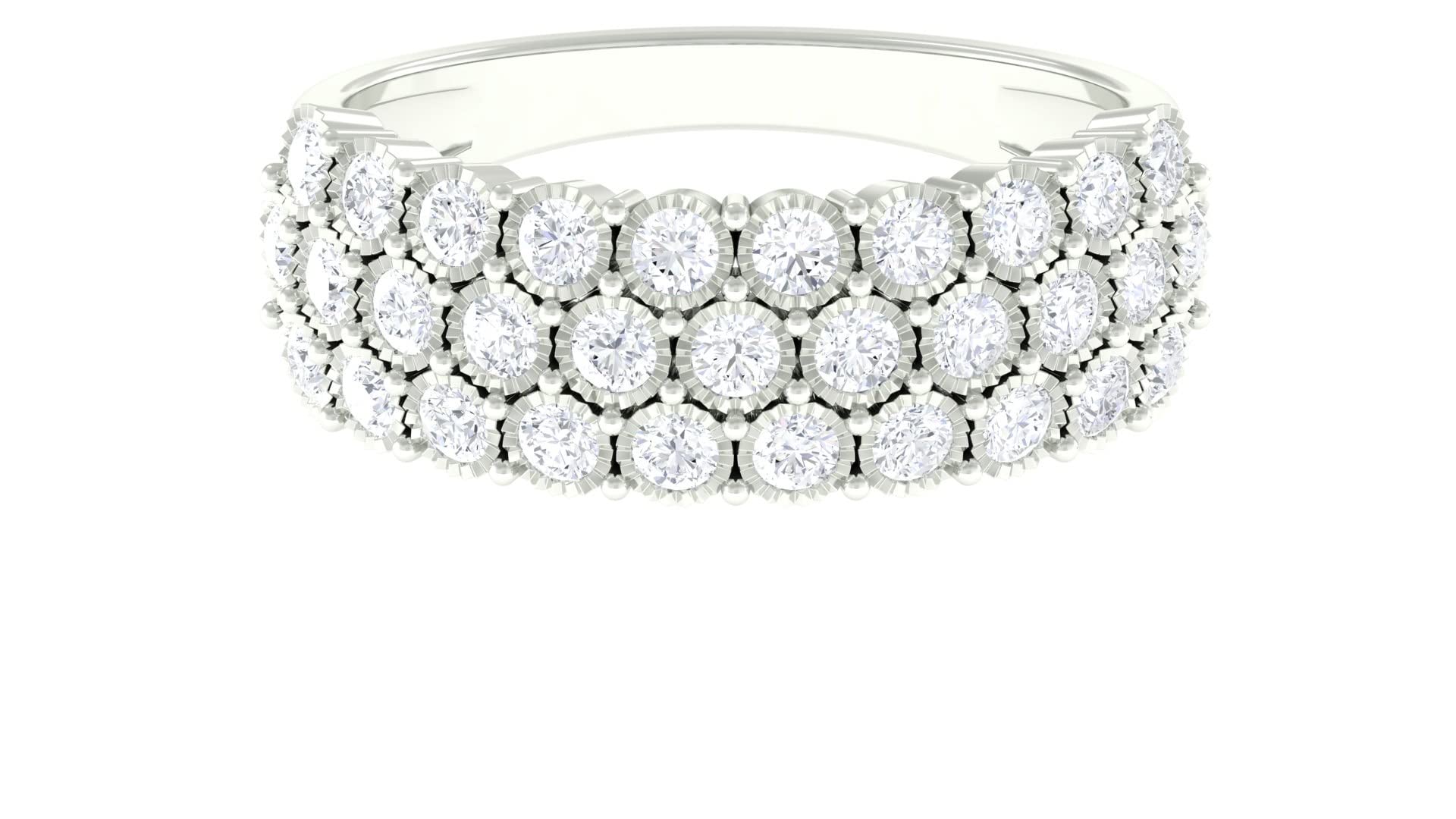2 CT Diamond Wedding Band Ring for Women, 3 Row Wide 14K Solid Gold Engagement Ring with Real Diamonds, Bezel Set April Birthstone Ring - Perfect for Anniversaries, Bridal Jewelry & Special Occasions