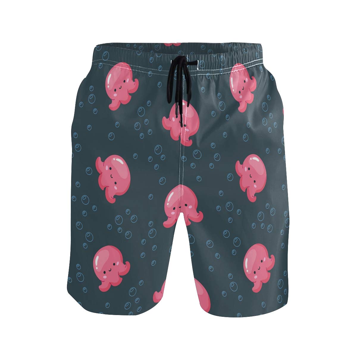 Quick Dry Men's Swim Trunks with Pocket - Underwater Ocean Octopus Design Kids Swimsuit Beach Shorts for Pool, Surfing & Summer Vacations