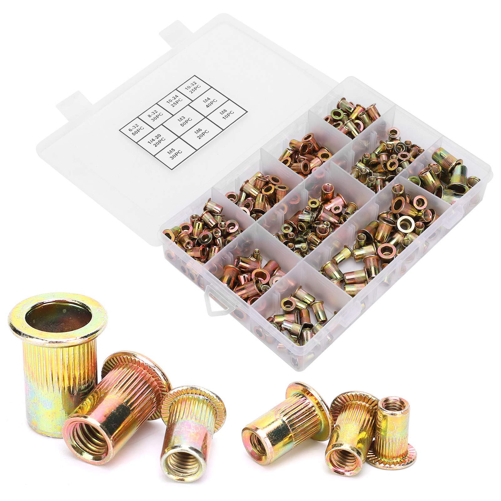 300PCS Rivet Nuts Kit - Durable Hardware Accessories for Switches, Furniture, Instruments & Automotive Repair | Easy Installation & Multipurpose Fasteners for DIY Projects