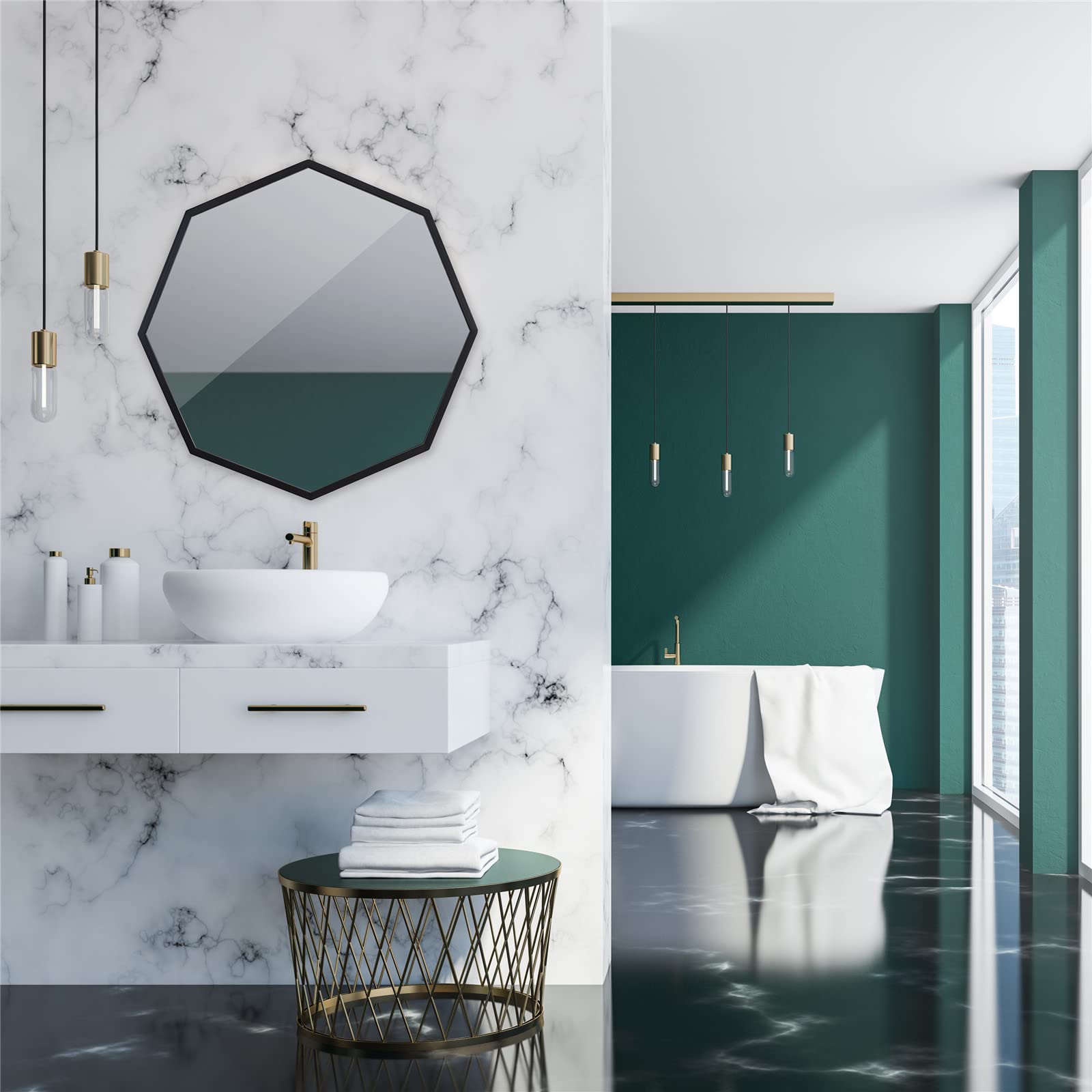 Black Metal Framed Bathroom Wall Mirror - 23.6x23.6 Inch Matte Black Vanity Mirror with Tempered Glass & Anti-Rust Coating, Horizontal or Vertical Hanging - Perfect for Bathroom, Bedroom, and Entryway Décor