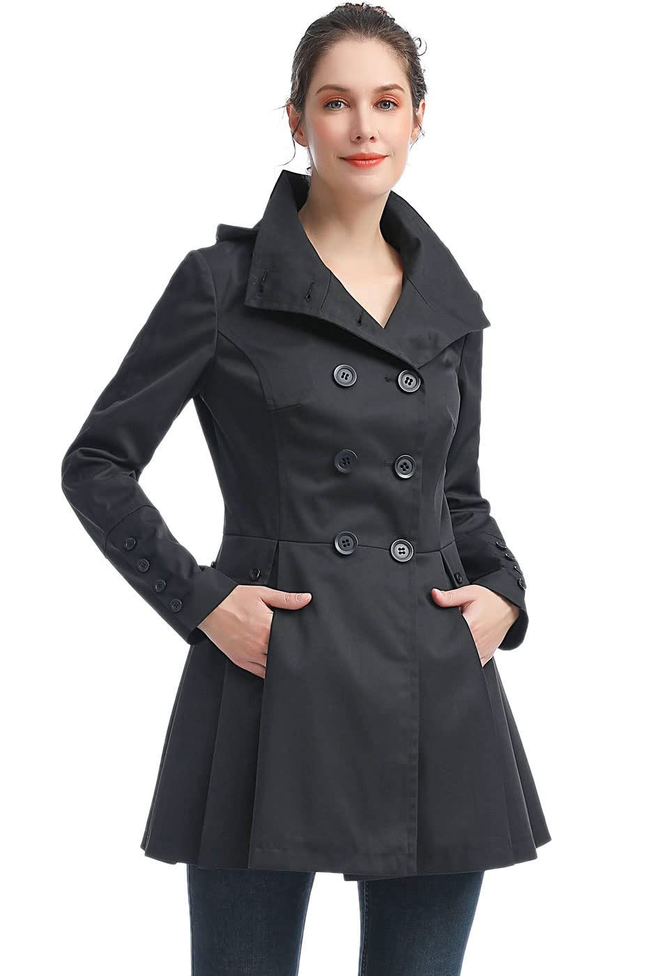 BGSD Women's Nicole Waterproof Hooded Fit & Flare Trench Coat - Regular & Plus Size Raincoat for Outdoor, Commuting & Travel