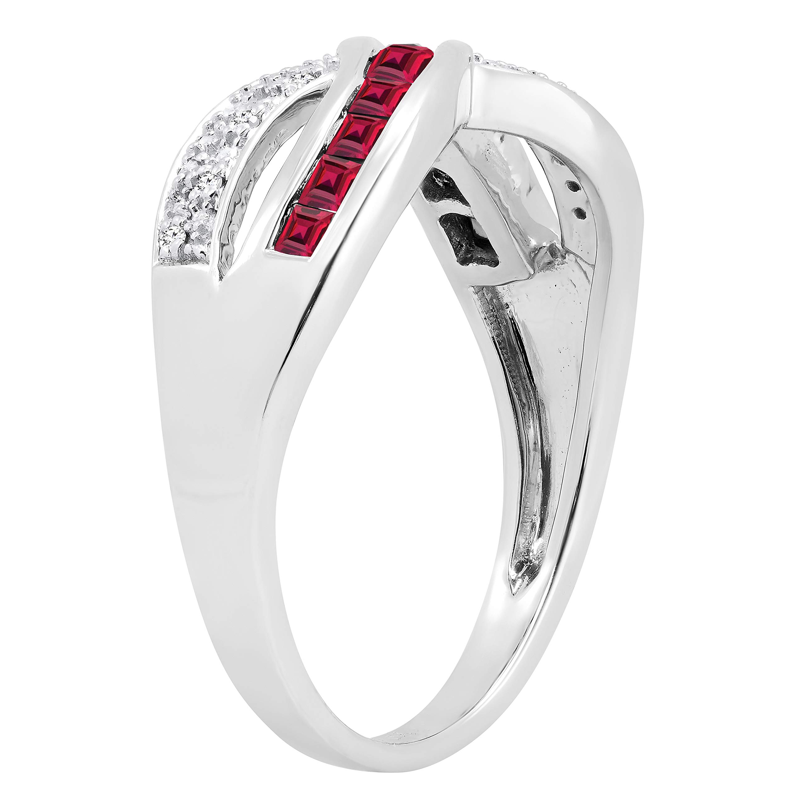 Dazzlingrock Princess Cut Gemstone & Round White Diamond Wedding Band for Women - 18K Solid White Gold Anniversary Ring - Perfect for Bridal, Engagement, and Special Occasions