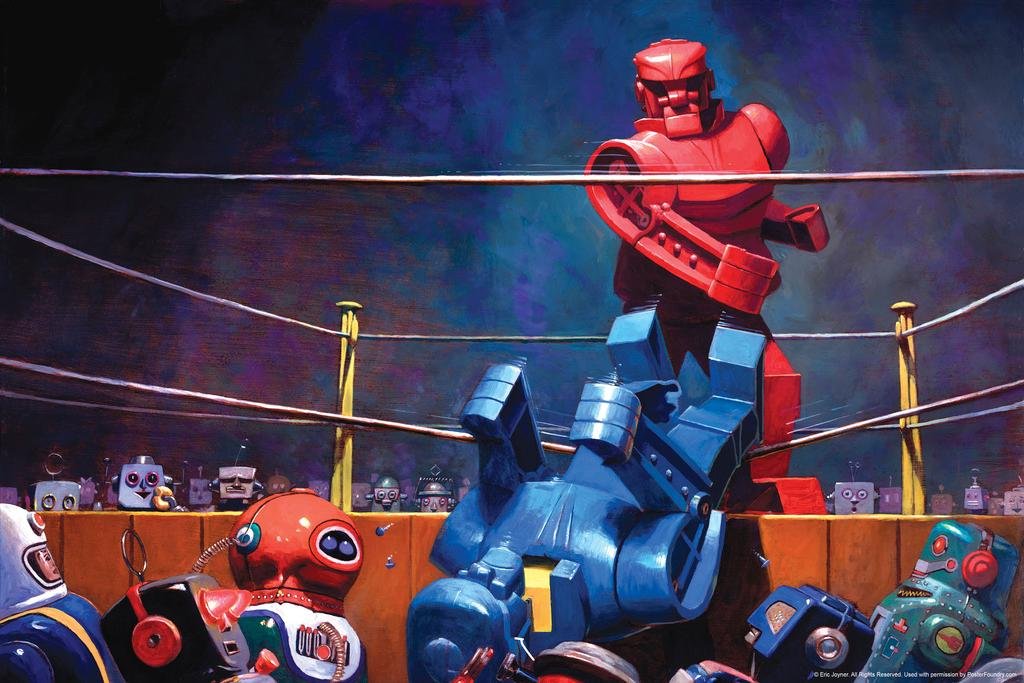 Eric Joyner Robots Final Blow Famous TV Show Art Print - Giant 54x36 Inch Sci-Fi Wall Poster for Living Room, Bedroom & Office Decor