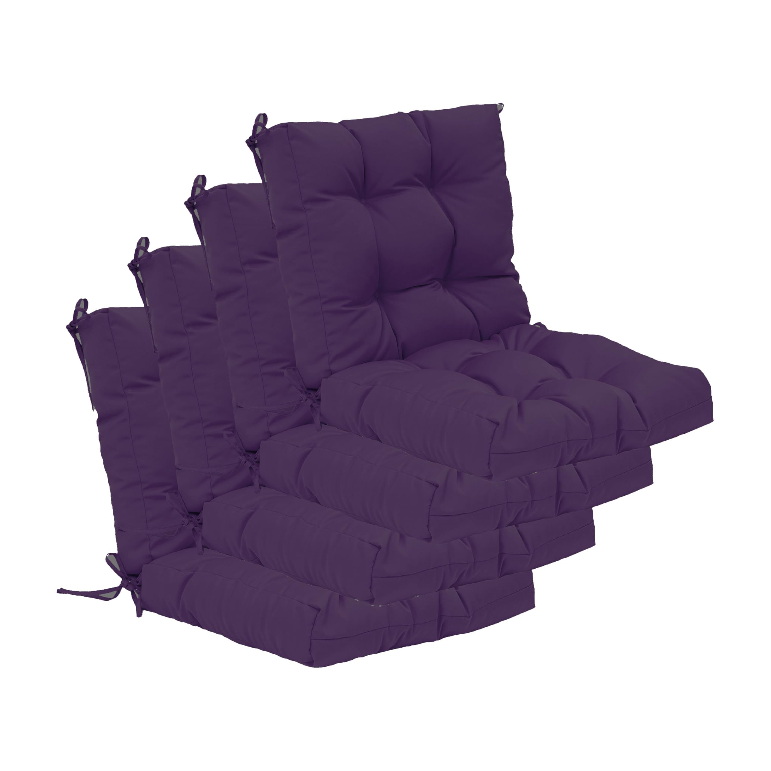 QILLOWAY 4-Pack Outdoor Chair Cushions - Tufted Seat & Back Pillows for Patio Furniture, Water-Resistant Spring/Summer Replacement Cushions (Purple) - Perfect for Garden, Poolside, Deck & Outdoor Lounging