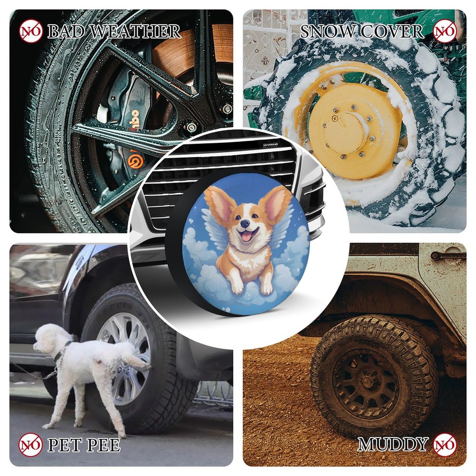 Universal 28-inch Corgi Dog Angel Spare Tire Cover - Durable Wheel Protector for Cars, Trucks & Travel Trailers | Perfect for Road Trips & Outdoor Adventures