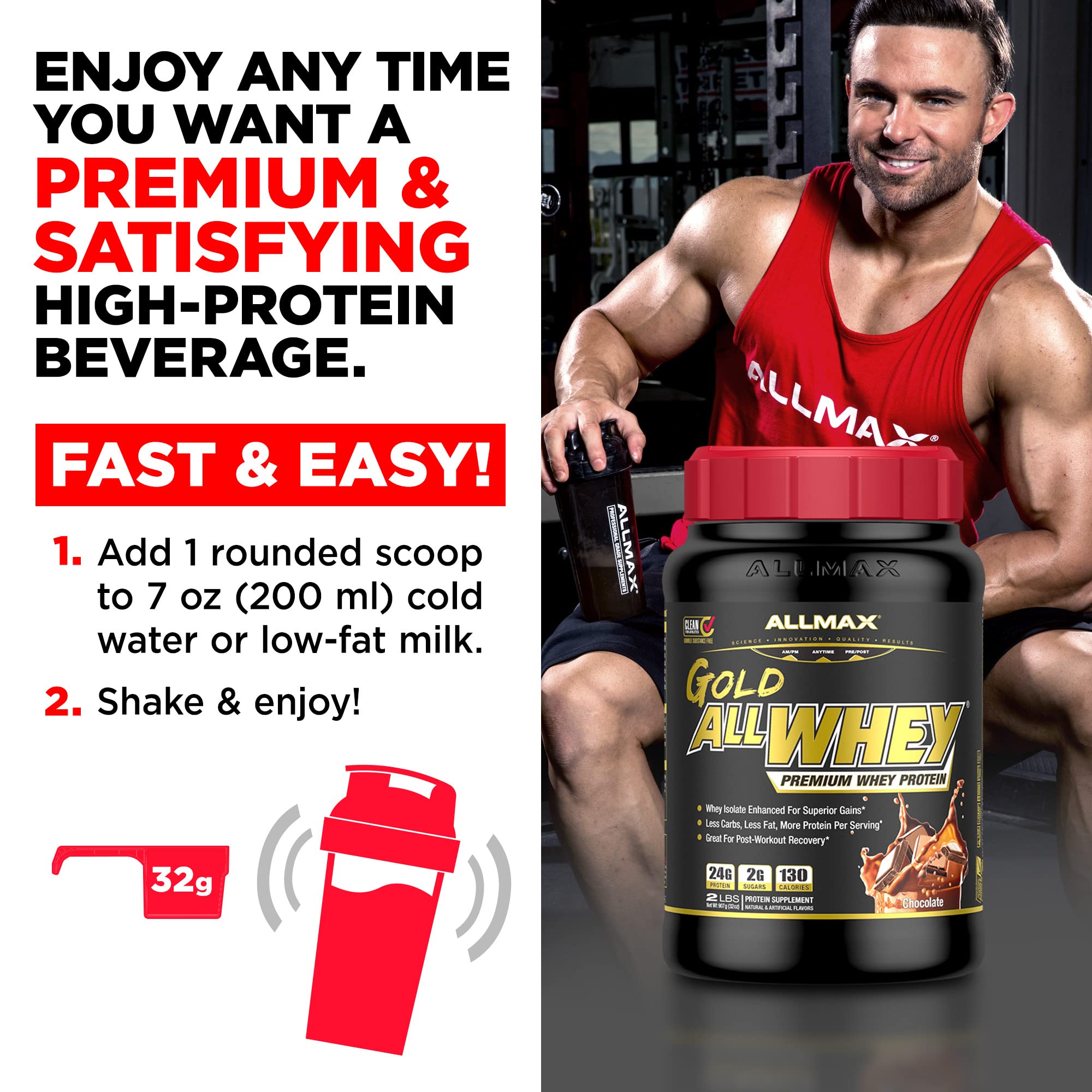ALLMAX Nutrition Gold ALLWHEY Protein Powder, Cookies & Cream Flavor - 5 lb (71 Servings) - 24g Protein Per Scoop, Gluten Free, Low Carb & Low Sugar - Ideal for Post-Workout Recovery, Muscle Building & Weight Management