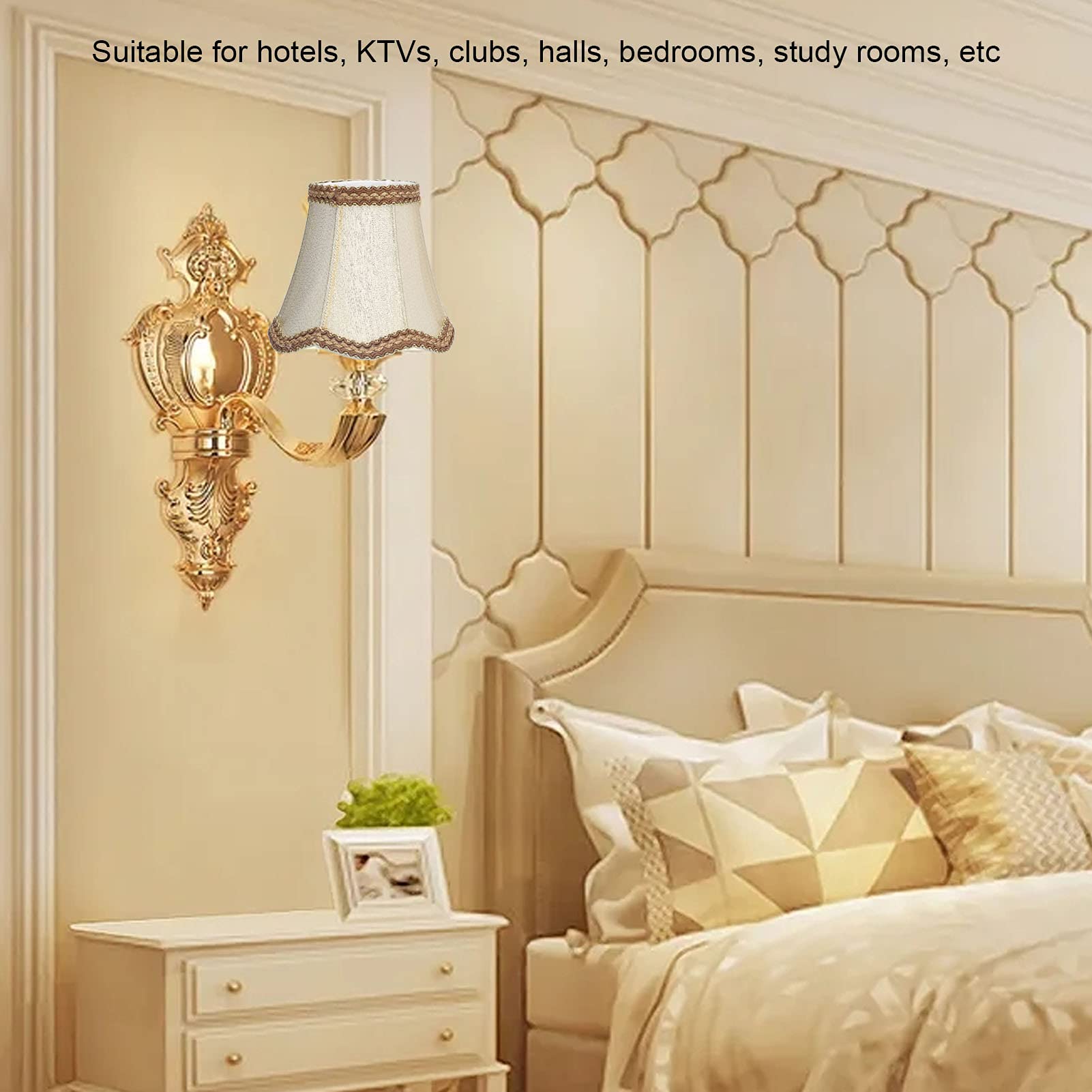 3-Pack Modern Clip-On Fabric Lampshades - 5.1x4.7x3.1 Inch Scalloped Bell Design for E14 Candle Bulbs - Elegant Chandelier & Table Lamp Shades for Bedroom, Hotel, KTV, Club & Hall Decor (Indoor Lighting)