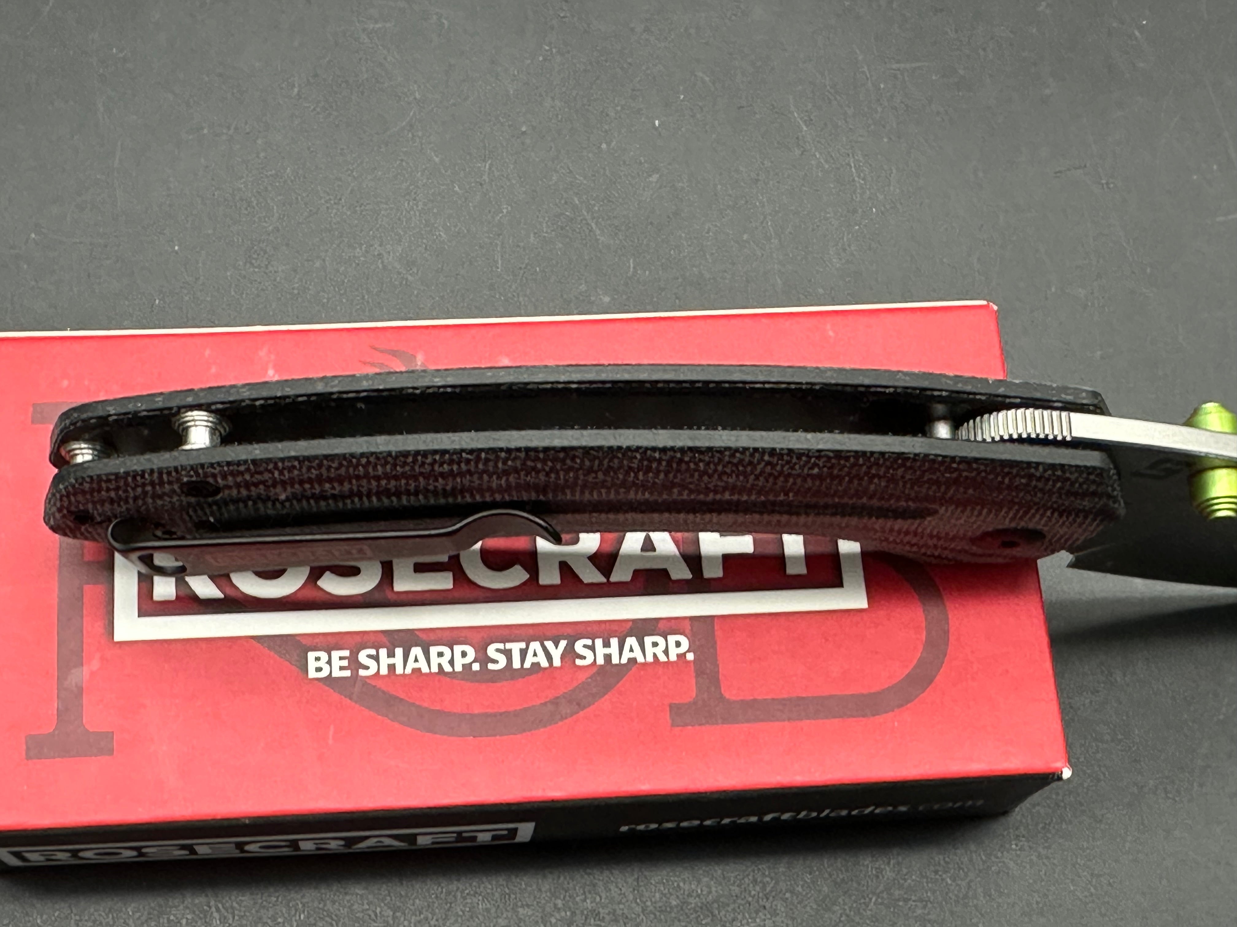 RoseCraft Blades Bowfin Button Lock Folding Knife with Micarta Handle - EDC, Outdoor Camping & Tactical Use