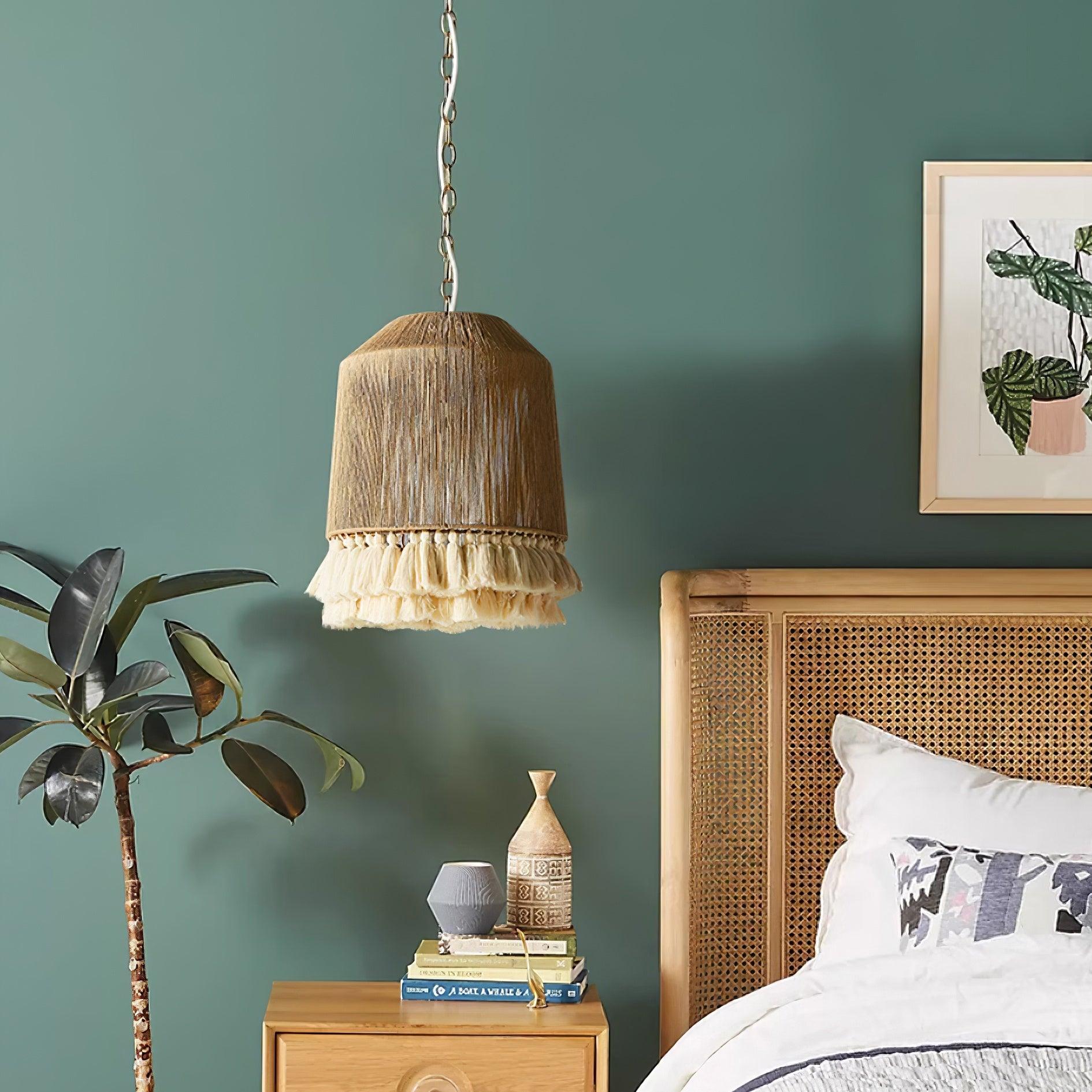 Boho Rara Pendant Lamp - Handmade Rattan Hanging Light Fixture for Living Room, Bedroom, Dining Room & Patio Decor
