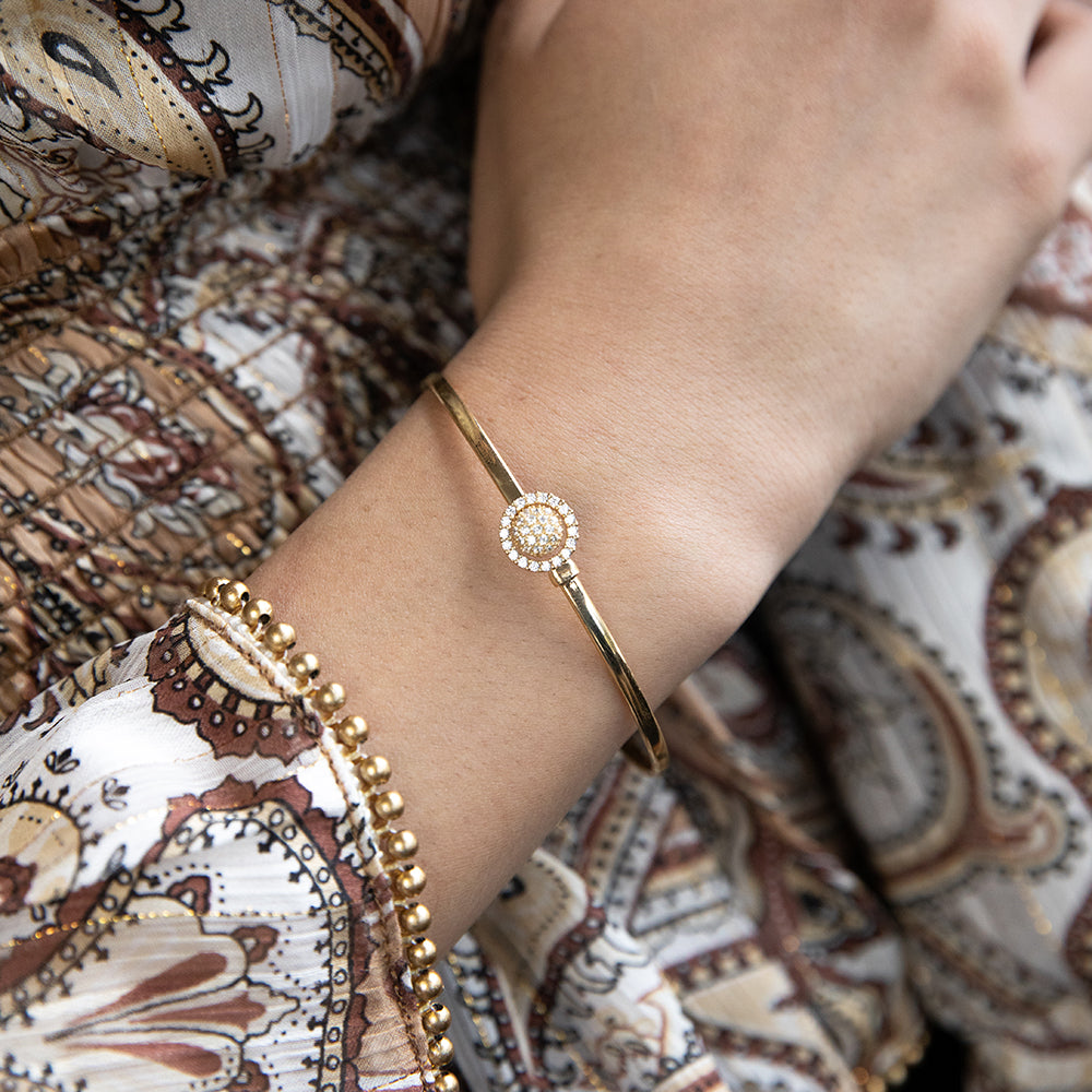9ct Gold Silver Filled Cubic Zirconia Sunflower Power 2-Way Oval Bangle Bracelet (50x60mm) - Elegant Jewelry for Women, Perfect for Weddings, Parties & Everyday Wear