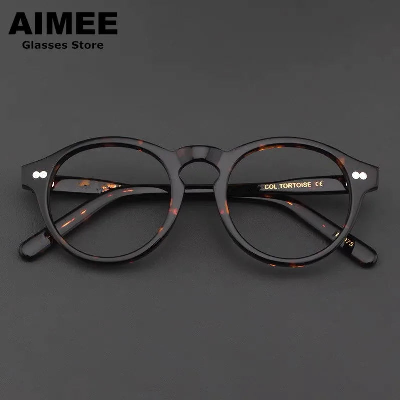 Aimee Unisex Full Rim Round Acetate Eyeglasses Frame 1201 - Stylish & Lightweight for Reading, Work, and Everyday Fashion
