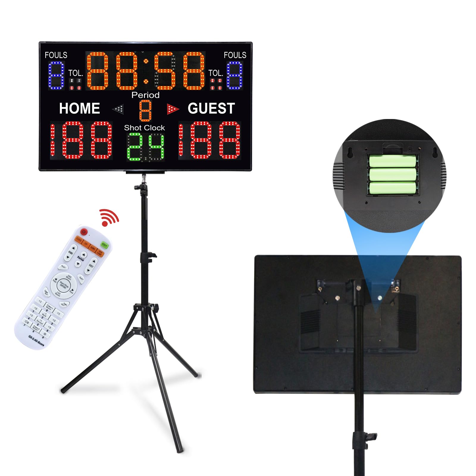 Portable Digital Basketball Scoreboard with Stand - 12/14/24/30S Shot Clock, Remote Control & Battery Powered - Multi-Sport Electronic Score Keeper with Countdown Timer for Games, Tournaments & Practice Sessions