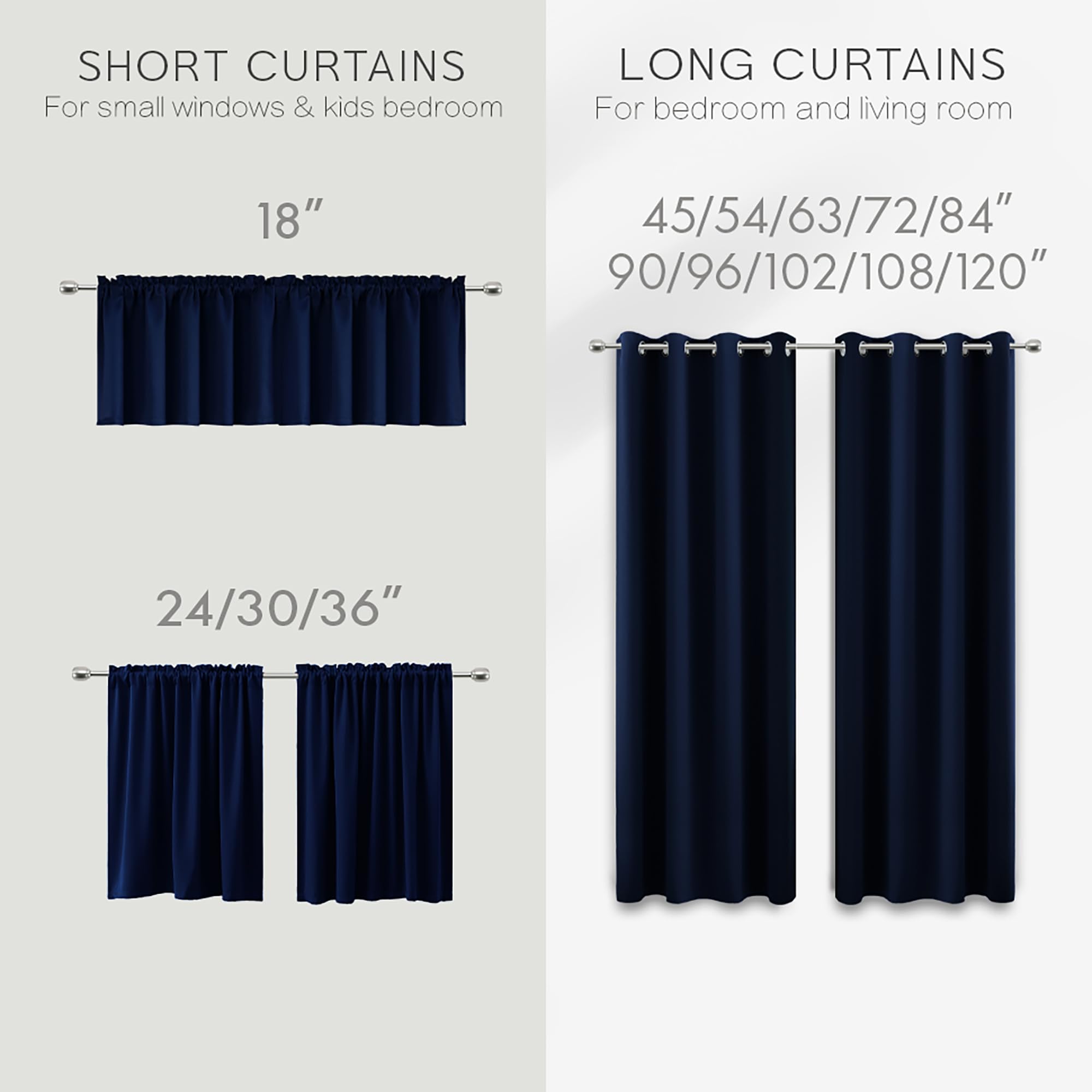 Blue Bathroom Curtains 36 Inch - Blackout Window Curtains for Kids Room & Boys Bedroom, Navy Blue Short Curtains - Perfect for Bathroom Windows, Nursery, and Kids' Playroom Decor