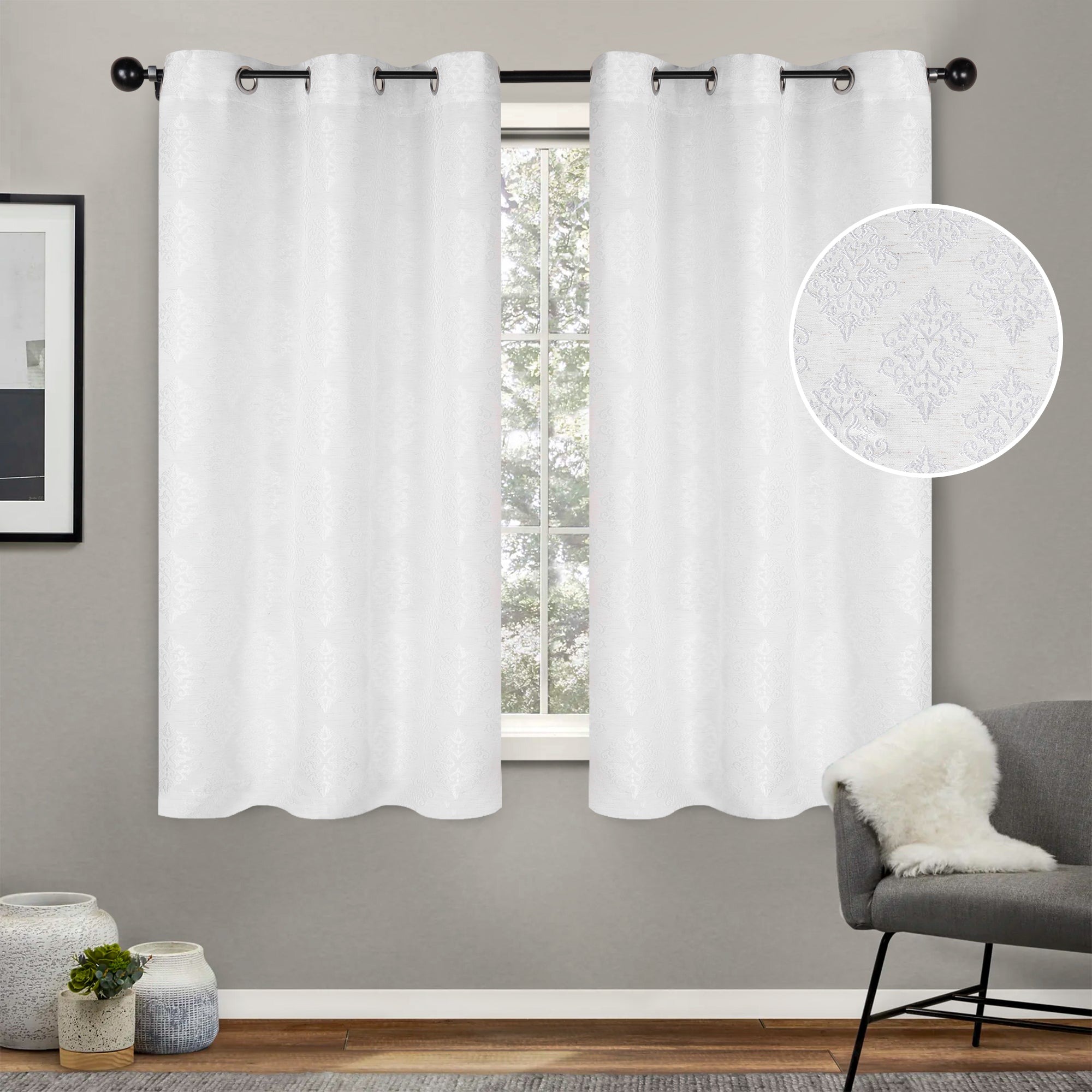 Venetian Damask Jacquard Curtain Panels Set of 2 - Luxury Window Treatments for Living Room & Bedroom