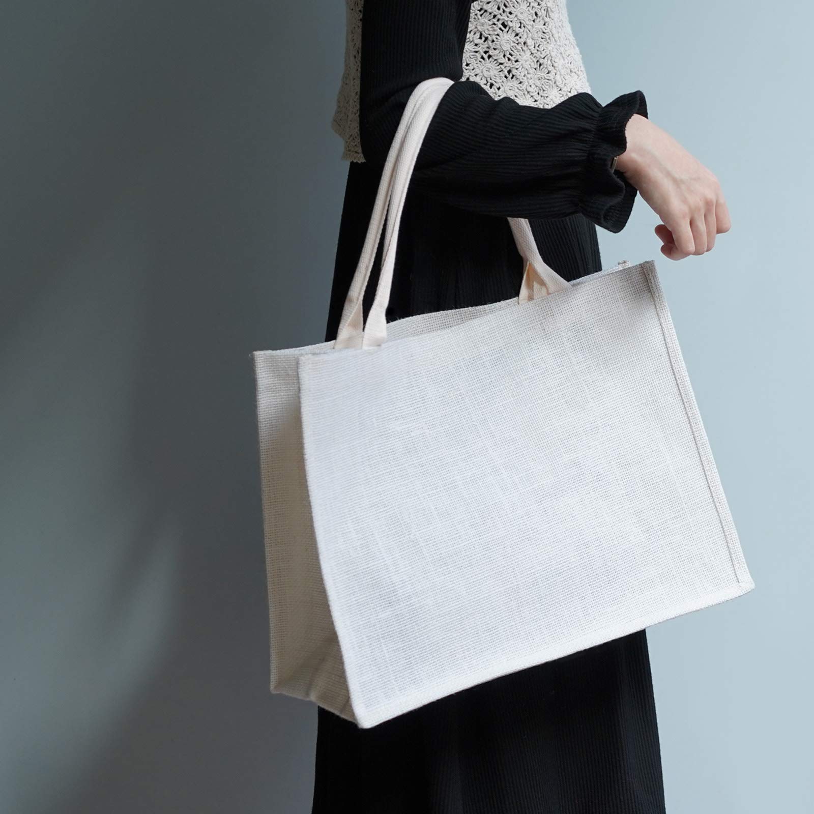 Segarty 6 Pack Large White Burlap Jute Reusable Tote Bags with Handles - Eco-Friendly Canvas Gift Favors for Bridesmaids, Wedding, Grocery Shopping, Beach Trip & Bachelorette Party | Perfect for Women's Market Totes, Blank Bulk Bags & Sustainable Lifestyle