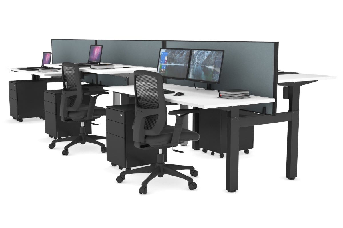 Adjustable 6-Person H Bench Workstation with Black Frame [1400L x 700W] - Perfect for Office, Conference Room, or Collaborative Workspace