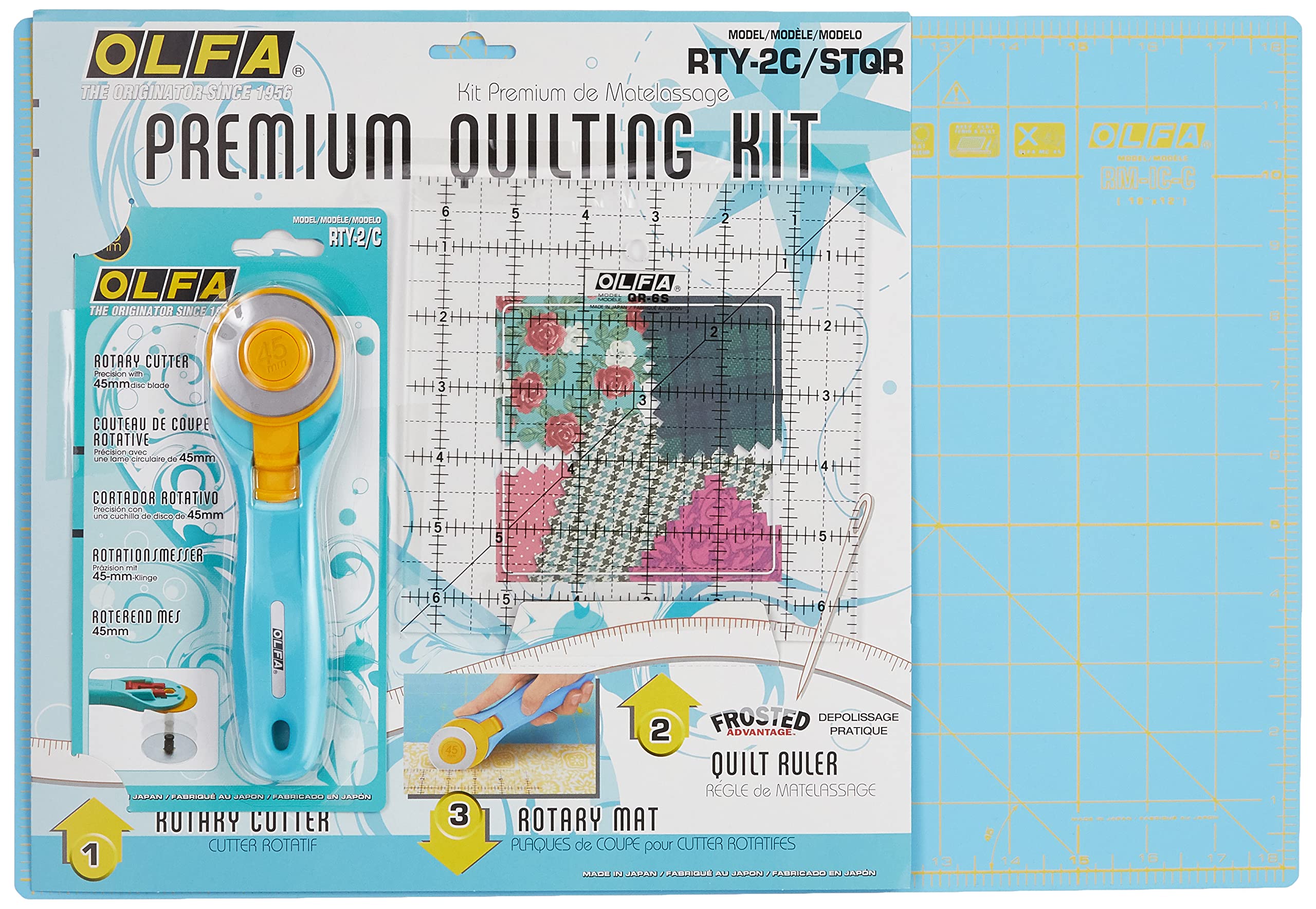 Olfa Rotary Cutter and Self-Healing Cutting Mat Set - 45mm Yellow Blade for Fabric, Quilting, and Craft Projects - Perfect for Sewing, Scrapbooking, and DIY Arts