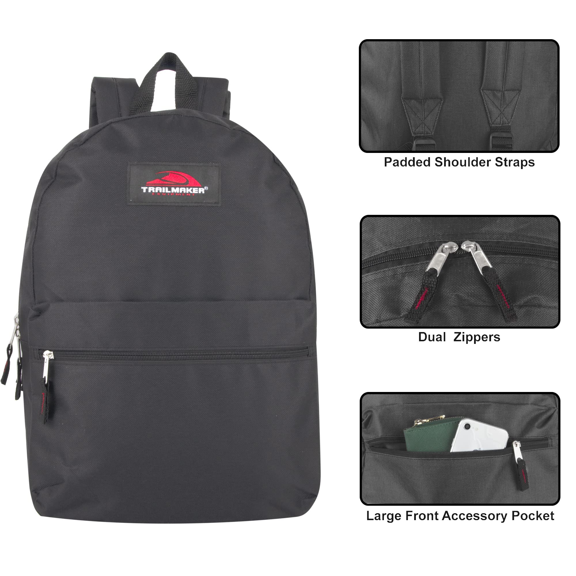 Trail Maker Classic 17 Inch Laptop Backpack with Adjustable Padded Shoulder Straps - Durable School, Travel & Hiking Backpack for Men & Women