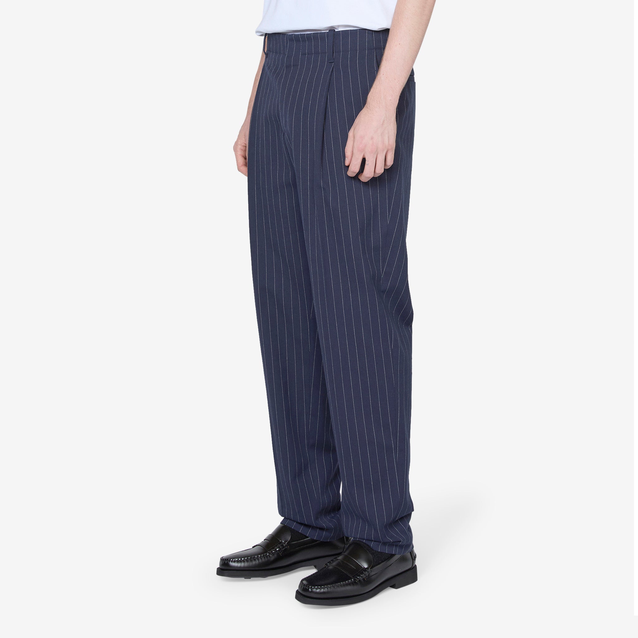 Tailored Pleated Pants for Women - Navy Blue Striped Dress Pants for Office Work & Business Casual Wear