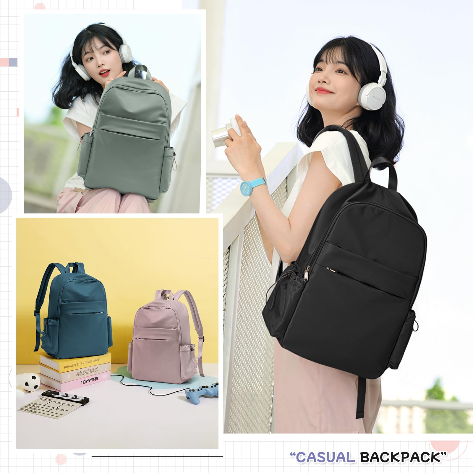 Stylish Black Laptop Backpack for Women & Men - Waterproof Travel Backpack with Anti-Theft Design, USB Charging Port & Laptop Compartment (Fits 15.6