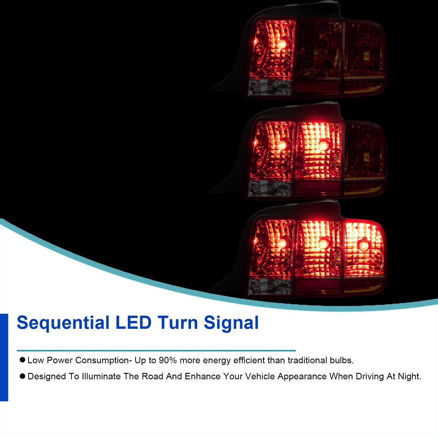 Spec-D Tuning Red Sequential LED Tail Lights for 2005-2009 Ford Mustang - Left & Right Pair Assembly - Upgrade Your Mustang's Rear Style for Night Driving & Car Shows