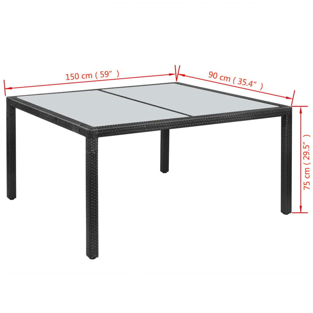 vidaXL 7-Piece Black Poly Rattan Patio Dining Set with Cushions & Aluminum Feet - Durable Outdoor Furniture for Garden, Backyard, Poolside Dining & Relaxation