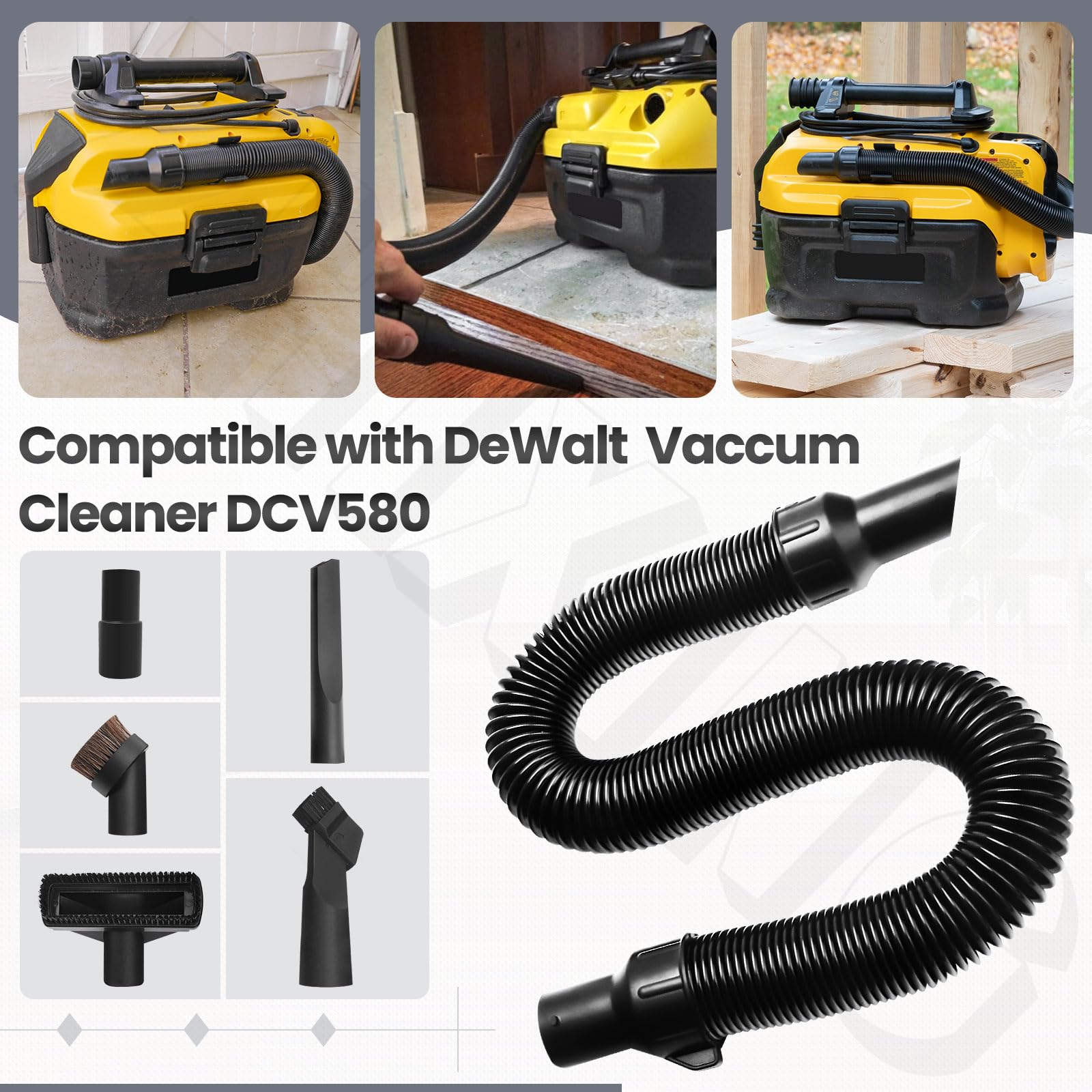 Replacement Hose Assembly Kit for Dewalt DCV580 DCV581H Wet Dry Vacuum Cleaner - Compatible Accessory for Dust & Debris Cleaning in Workshops, Garages & Construction Sites