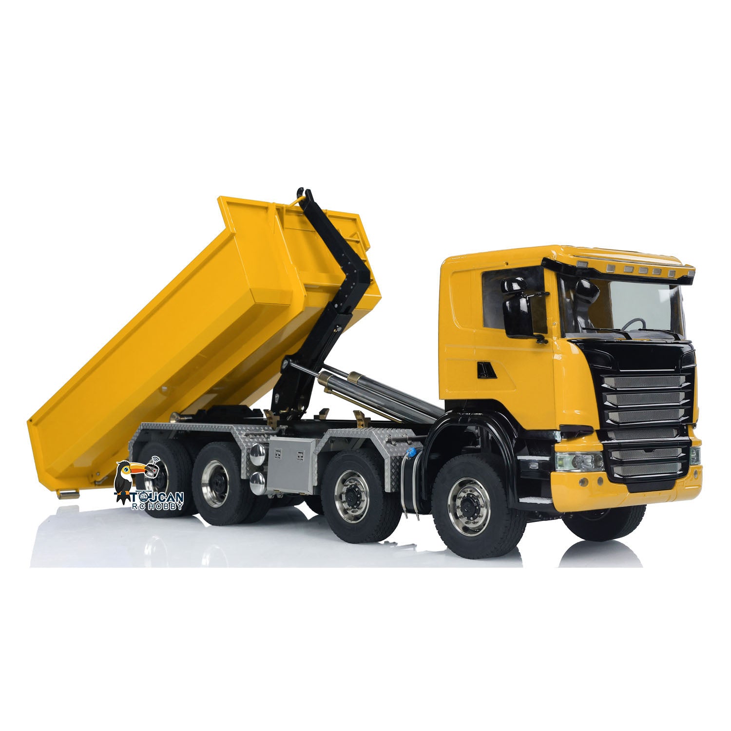 1/14 Scale Metal RC Hydraulic Dump Truck with Remote Control - 8x8 Off-Road Construction Vehicle with U-Shaped High Bucket & Timber Flatbed for Kids and Adults - Perfect for Construction Site Play, Collecting, and Outdoor Adventures