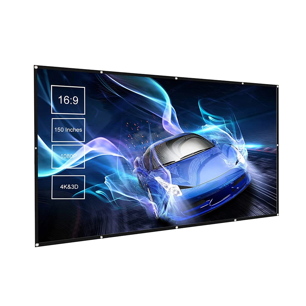 150 Inch Portable Projector Screen - 16:9 Widescreen Anti-Crease Foldable for Indoor/Outdoor Movies | Perfect for Home Theater, Backyard Movie Nights & Office Presentations