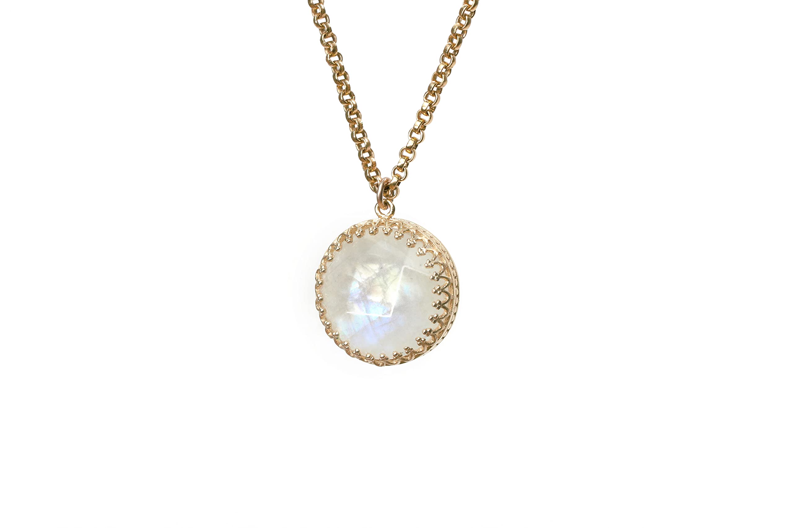 16MM Round Rainbow Moonstone Pendant Necklace for Women - Natural Gemstone Crystal Jewelry - Handmade Long Chain Necklace for Elegant Occasions, Boho Style & Everyday Wear