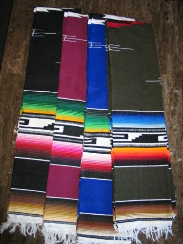 Authentic Mexican Saltillo Serape Poncho - Blue, Rose, Black & White Stripes | Traditional Handwoven Wool Blanket & Costume for Halloween, Cinco de Mayo, Fiesta Parties & Cultural Events