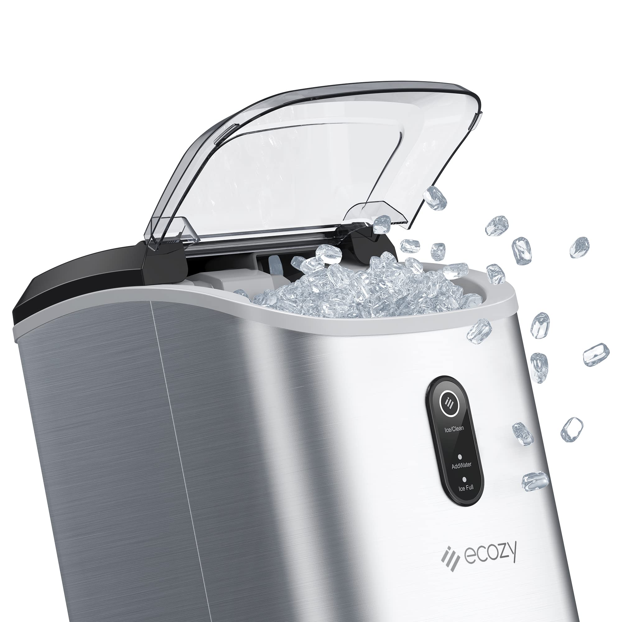 Ecozy Nugget Ice Maker Countertop - 33 lbs Daily Output, Chewable Pellet Ice Machine with Self-Cleaning Function, Stainless Steel Housing - Perfect for Kitchen, Bar, Office, Parties & Entertaining