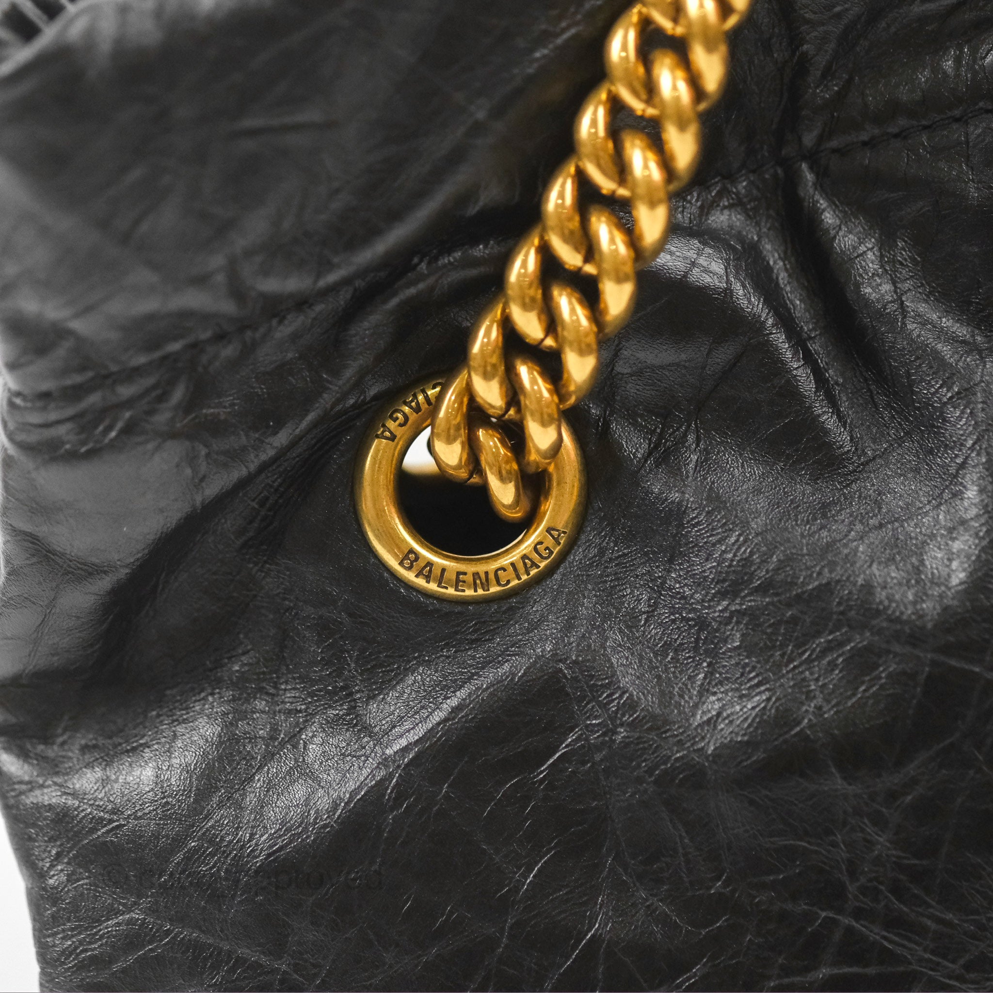 Balenciaga Small Crush Tote Bag in Black Calfskin with Aged Gold Hardware - Stylish Designer Handbag for Women, Perfect for Work, Travel & Everyday Use