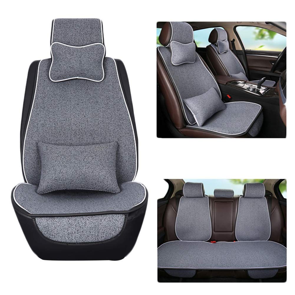 LIXIONG 11-Piece Gray Flax Car Seat Cover Protector Set - Breathable Cool Pad Mat for Auto & Office Chair - Interior Accessories for Comfort & Protection | Perfect for Summer Driving & Long Commutes