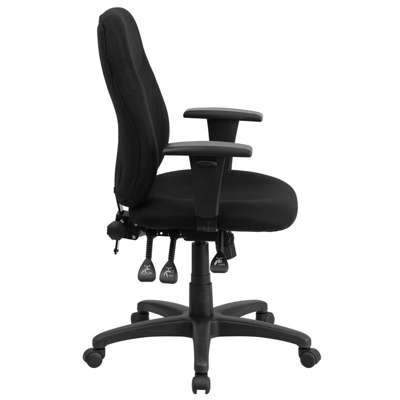 FLASH Brandy Mid Back Black Fabric Ergonomic Office Chair with Adjustable Arms - Swivel Task Chair for Home & Office Workspace, Gaming, Studying, and Long Hours Sitting Comfort