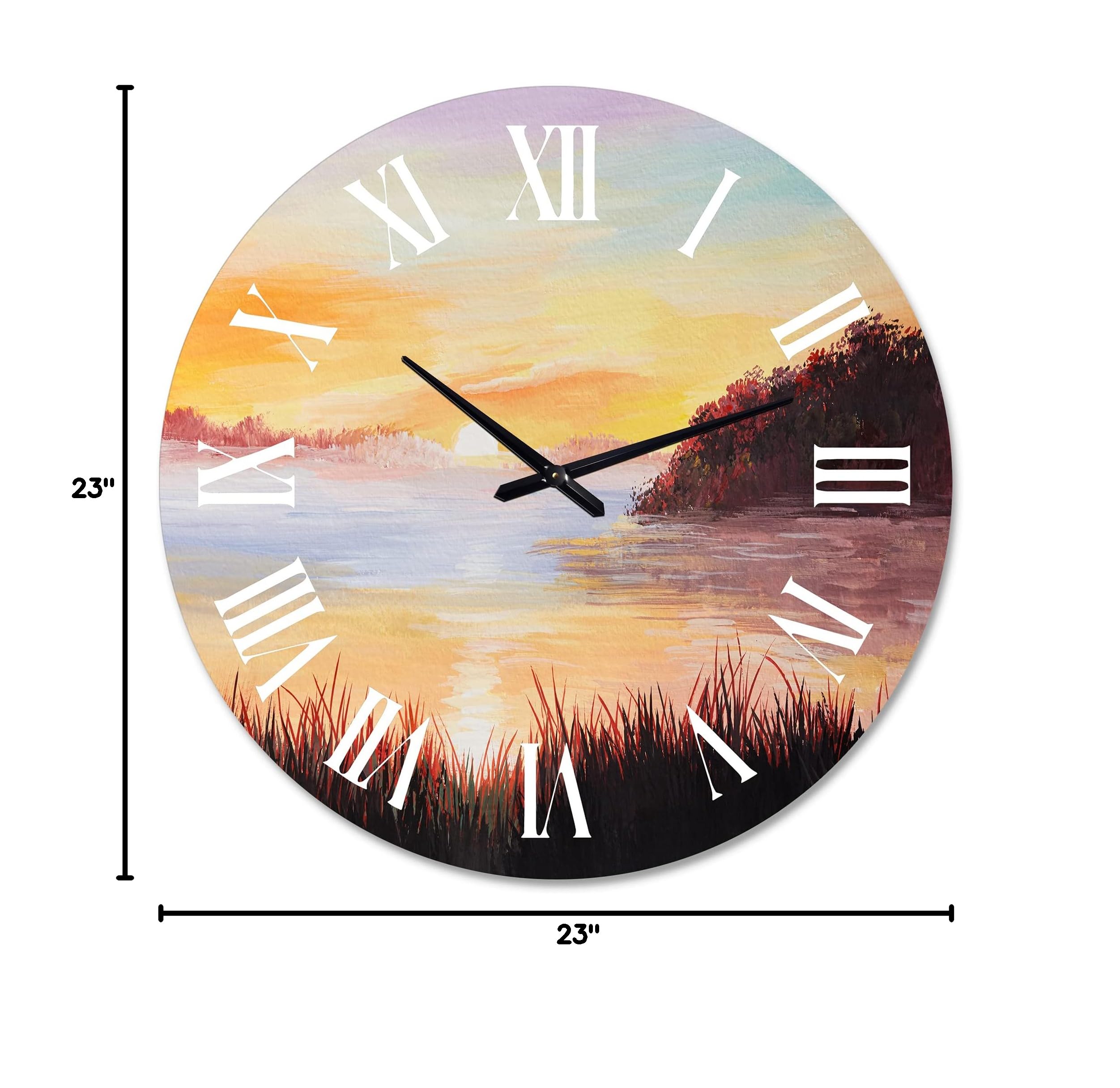DesignQ Nautical Coastal Wall Clock - 'On The Lake with The Reeds' Landscape Nature Decor - Large 20 Inch Silent Non-Ticking Wall Clock for Living Room, Office, Beach House & Coastal Home Decor
