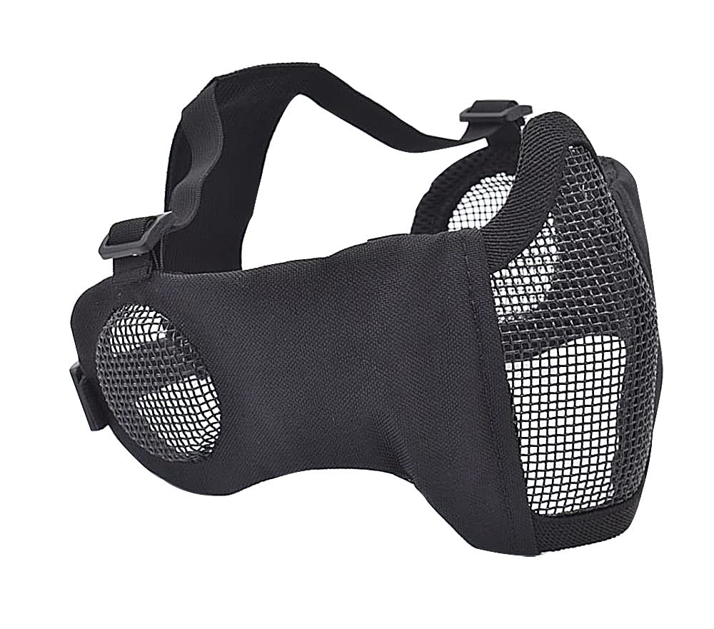 Foldable Half Face Airsoft Mask with Goggles & Hood - Tactical Paintball Protective Gear for Shooting, Airsoft & Outdoor Sports - Adjustable Mesh Lower Face Protection