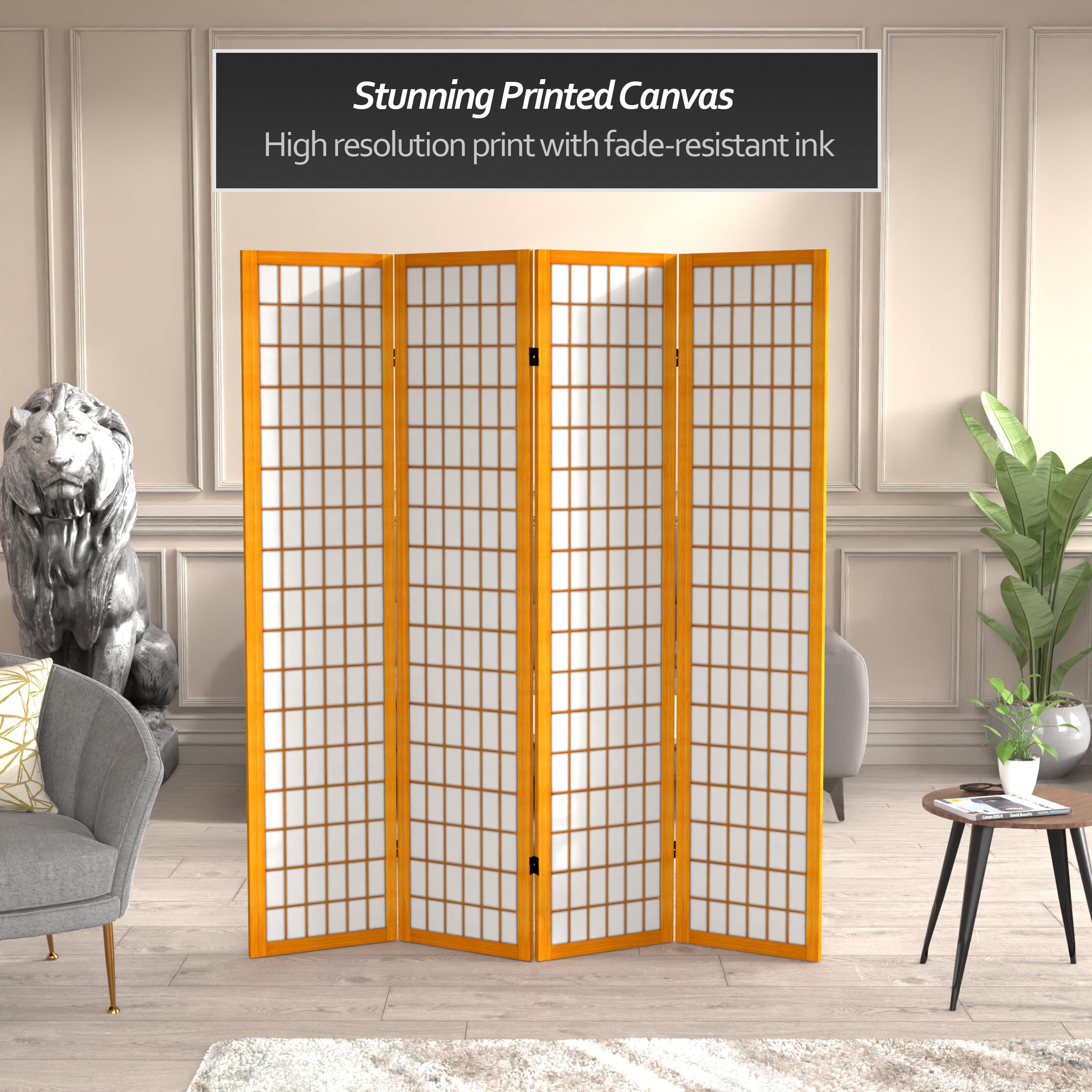 6 ft Tall Red Lantern Canvas Window Pane Honey Room Divider - 4 Panel Folding Privacy Screen for Living Room, Bedroom, Office & Event Decor