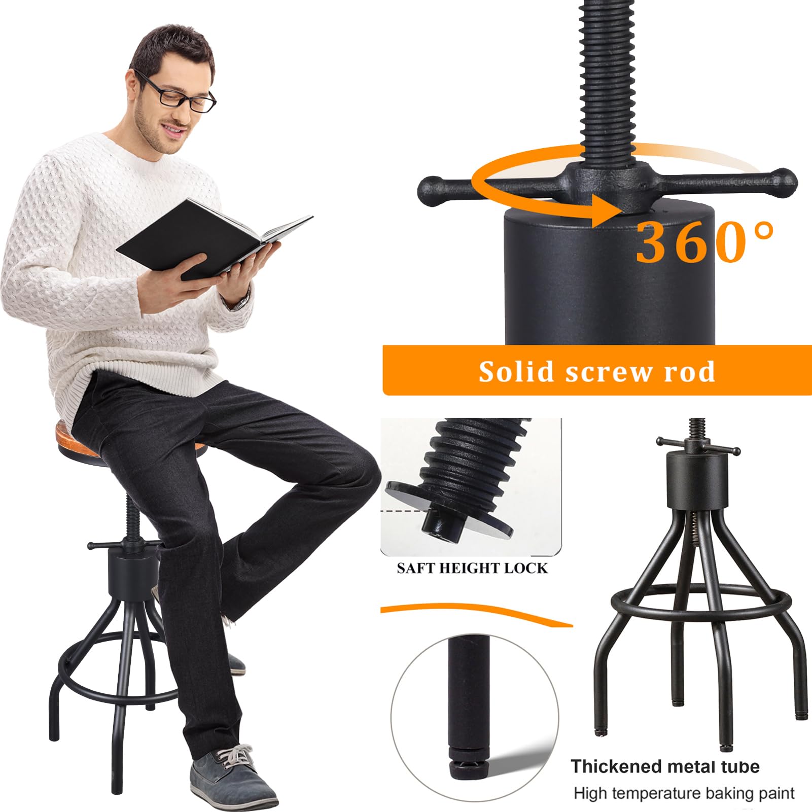 LOKKHAN Set of 2 Adjustable Height Industrial Bar Stools - 23