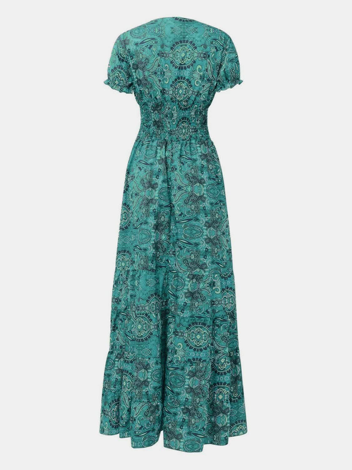 Elegant Smocked V-Neck Dress for Women - Flowy Summer Midi Dress with Ruffles - Perfect for Weddings, Parties & Casual Outings